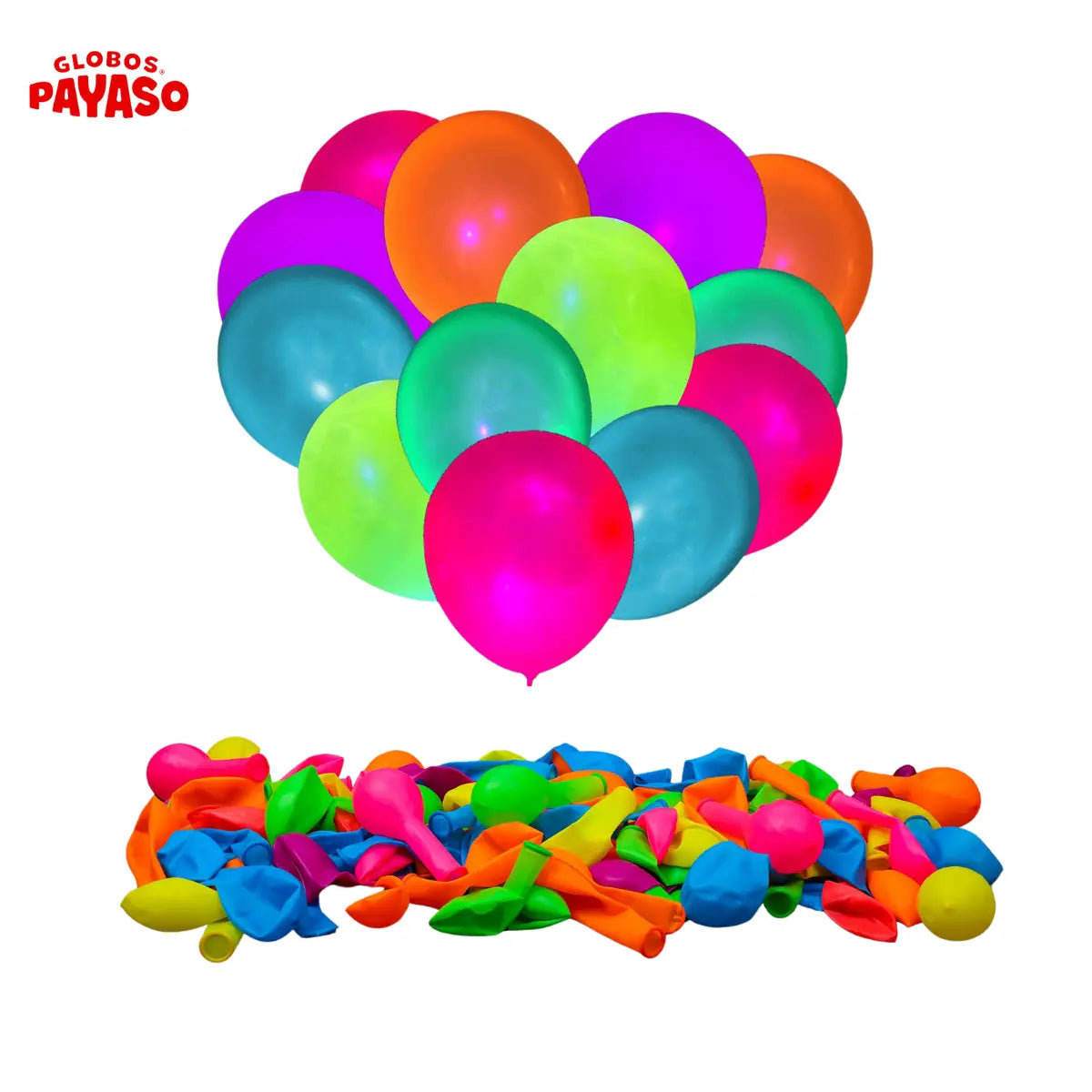 50pz Globos Payaso Neón #10 Latex Colores Surtidos Fiestas - GLOBO PAYASO - vista lateral