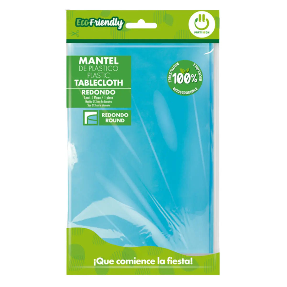Mantel de Plastico Redondo Azul Caribe 213 cm Party is on - PARTY IS ON