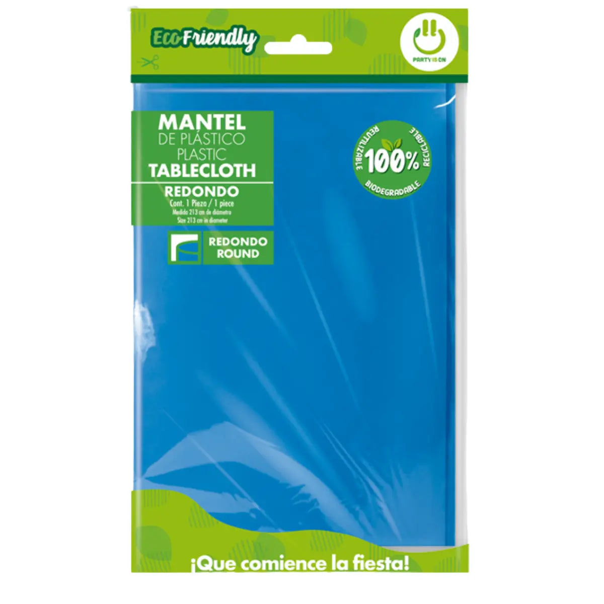 Mantel de Plastico Redondo Azul Rey 213 cm Party is on - Fabricas selectas