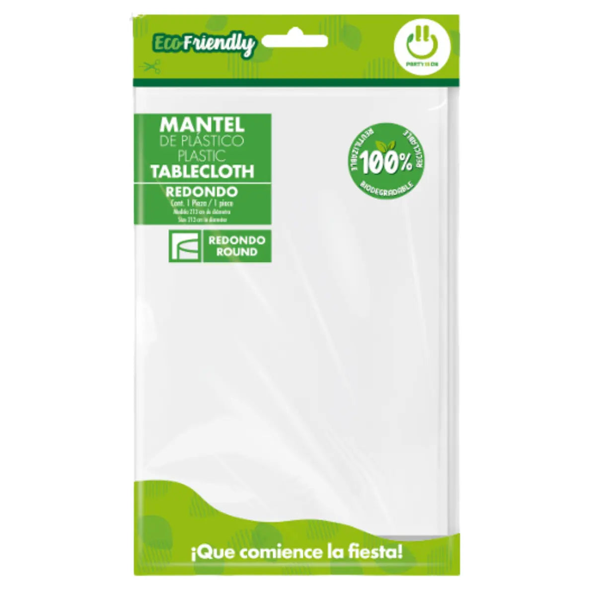 Mantel de Plastico Redondo Blanco 213 cm Party is on - Fabricas selectas