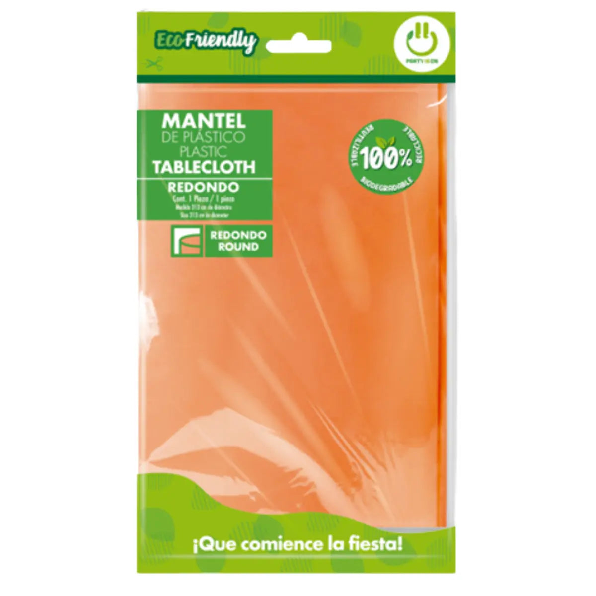 Mantel de Plastico Redondo Naranja 213 cm Party is on - Fabricas selectas