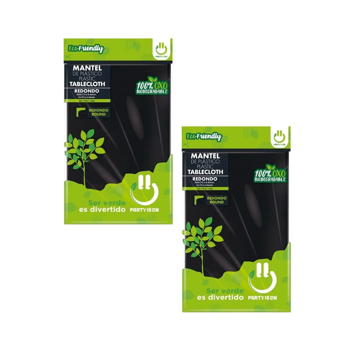 2pz Manteles Redondo Plástico Party Is On Desechable Fiesta Negro - PARTY IS ON
