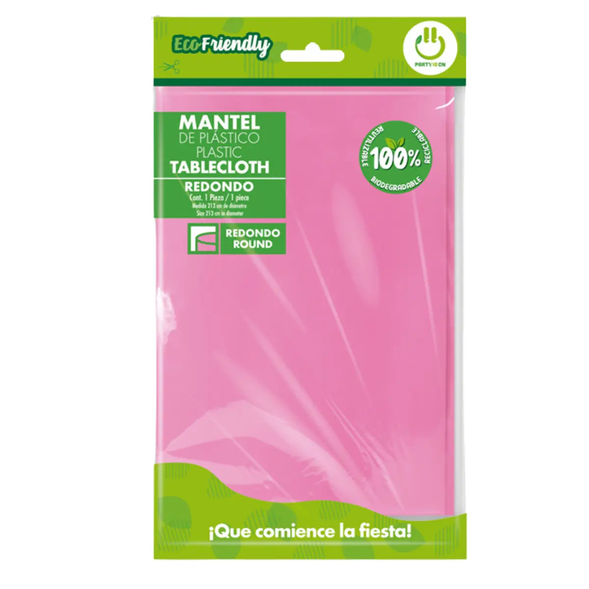 Mantel de Plastico Redondo Rosa 213 cm Party is on - Fabricas selectas