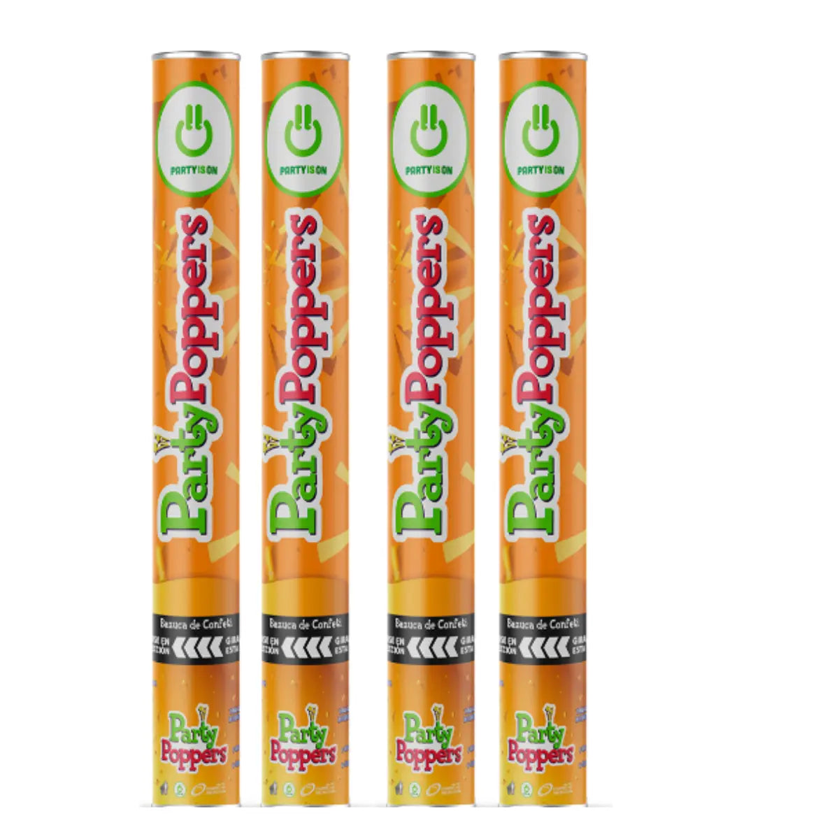4pz Party Popper Partyison Bazuca Estrellas Metalicas Doradas - PARTY IS ON - vista lateral