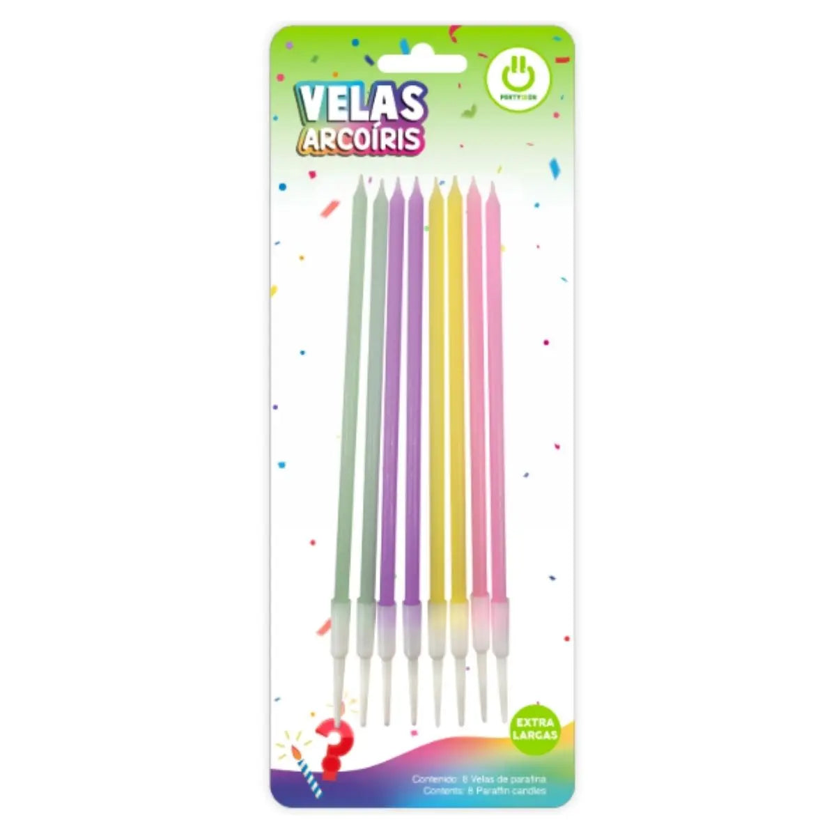 8pz Velas Arcoiris Party Is On Multicolor Cumpleaños Pastel - PARTY IS ON - detalle