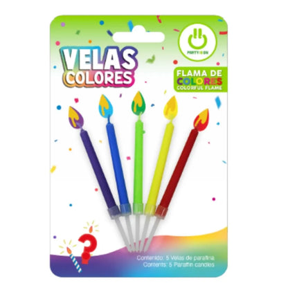 5pz Velas Flamas De Colores Party Is On Pastel Cumpleaños - PARTY IS ON - detalle