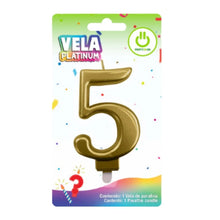 Vela Platinum Dorado Party Is On Signo Numero Pastel Cumple Cinco - PARTY IS ON - vista lateral