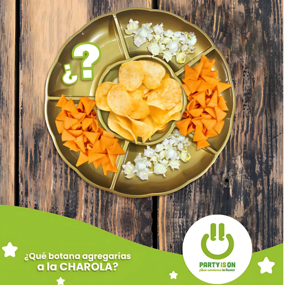 4 Paquetes de 3 Charolas Botaneras Redondas 6 Divisiones Negra Party is on - PARTY IS ON