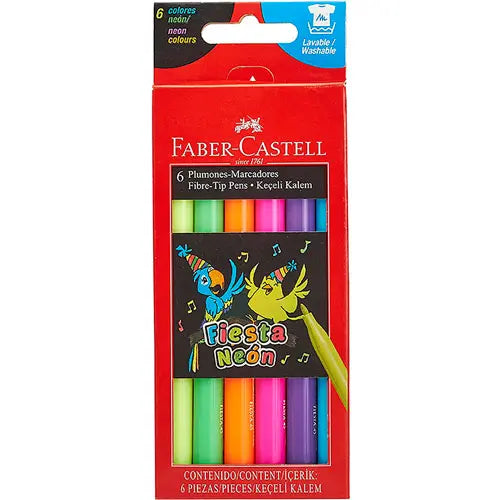 Plumones Lavables Faber Castell Fiesta Neón 6 Pz - Faber Castell