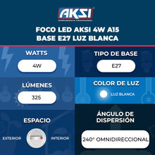 Paquete de 10 Focos LED A15 4W Aksi Luz Blanca Base E27 - Aksi - vista lateral