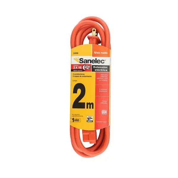 Sanelec 2406 Extensión Uso Rudo 2 M, Naranja - Sanelec - vista lateral