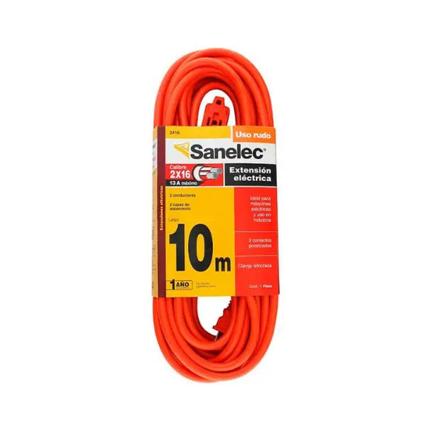Extensión uso rudo 10 m naranj a 2x16 Sanelec - Sanelec - vista lateral