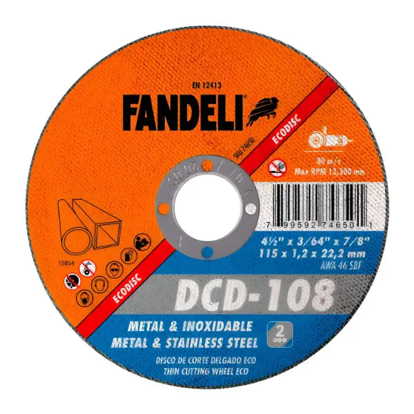 100 Disco corte delg met inox eco 4½" 115mm x 1.2mm x 22.2mm 74650 Fandeli - Fandeli