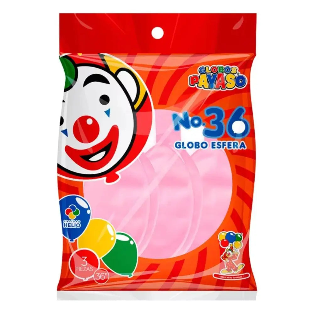 3pz Globos Gigantes Payaso Esféricos Numero 36 Colores Perla Rosa - GLOBO PAYASO - vista trasera