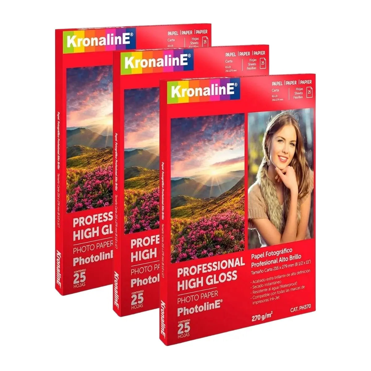 Hojas Papel Fotográfico Kronaline Ph370 Brillante Carta 25 Hojas c/u 3 PIEZA - Kronaline - vista trasera