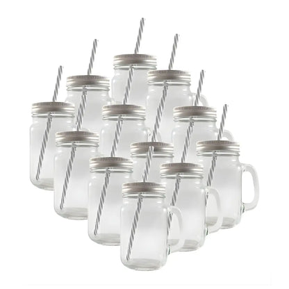 Mason Jar Grabado Transparente Con Tapa Y Popotes 24 PZ BLISTER - Coveme - vista trasera