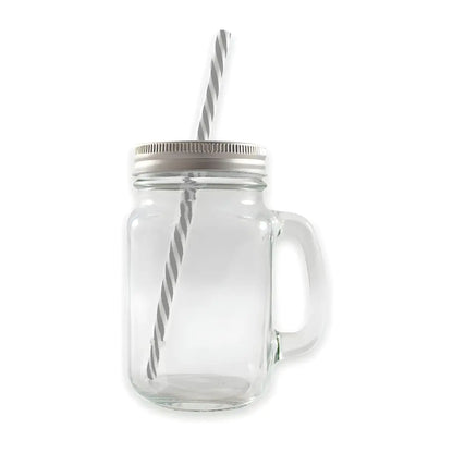 Mason Jar Grabado Transparente Con Tapa Y Popotes 24 PZ BLISTER - Coveme - detalle