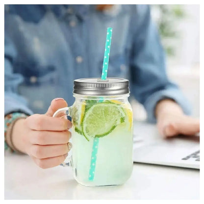 Mason Jar Grabado Transparente Con Tapa Y Popotes 24 PZ BLISTER - Coveme - empaque