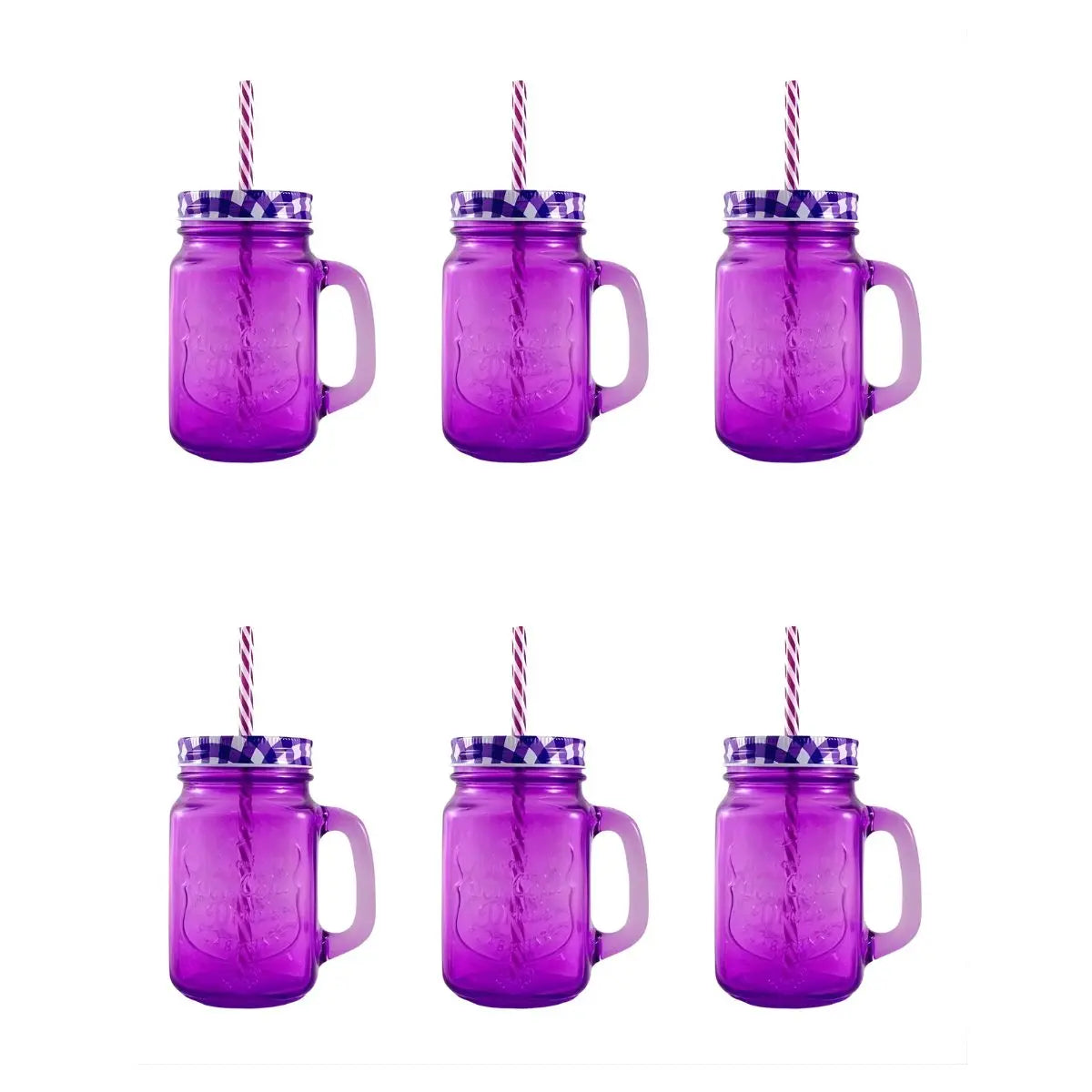 6pz Frasco Mason Jars Tarro Ice Cold Drink Tapa Popotes Fiesta Cocina Catering Drink Lab Pac (Morado) - Coveme