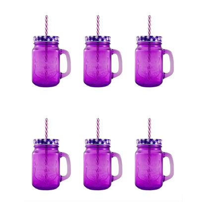 6pz Frasco Mason Jars Tarro Ice Cold Drink Tapa Popotes Fiesta Cocina Catering Drink Lab Pac (Morado) - Coveme