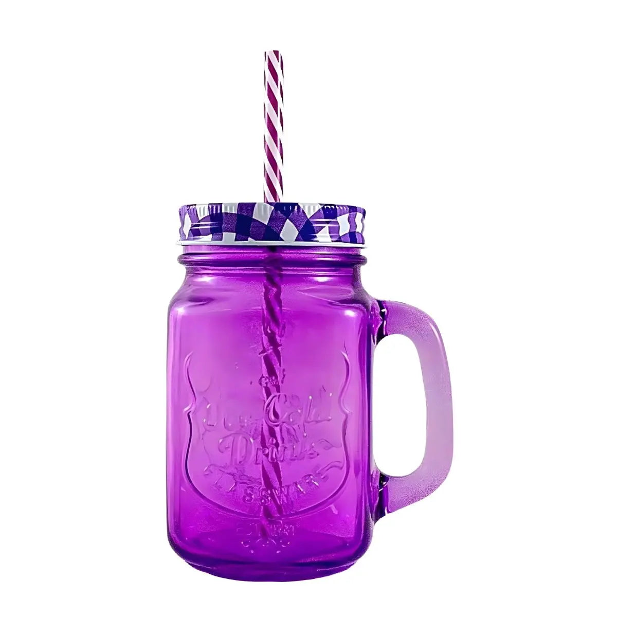 6pz Frasco Mason Jars Tarro Ice Cold Drink Tapa Popotes Fiesta Cocina Catering Drink Lab Pac (Morado) - Coveme - empaque