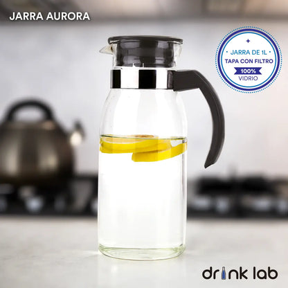 Jarra Aurora Vidrio Asa Color Negro 1l Hogar - Drink Lab - empaque