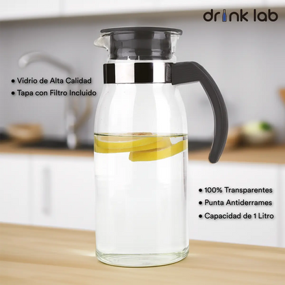 Jarra Aurora Vidrio Asa Color Negro 1l Hogar - Drink Lab - contenido