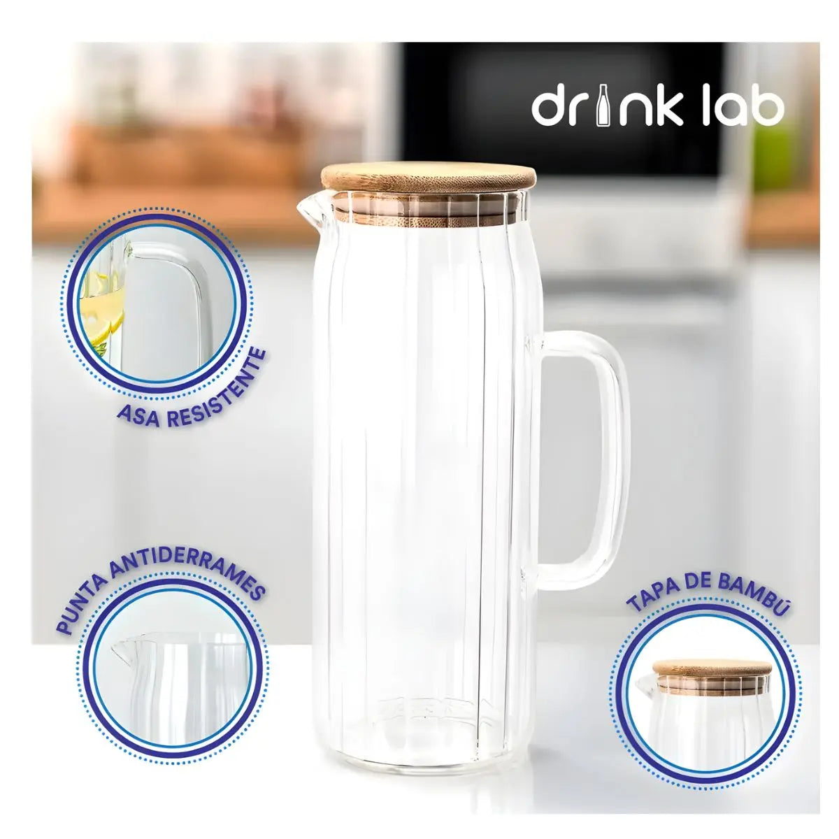Set 2 Jarra Cairo Tapa Bambu Vidrio 1.2 Litros Hogar Transparente - Coveme