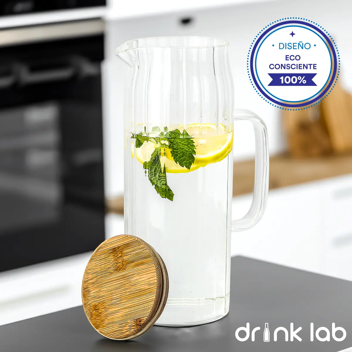 Jarra Cairo Tapa Bambu Vidrio 1.2 Litros Hogar Transparente - Coveme