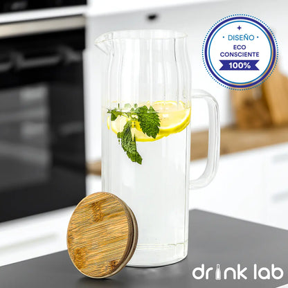 Jarra Cairo Tapa Bambu Vidrio 1.2 Litros Hogar Transparente - Coveme
