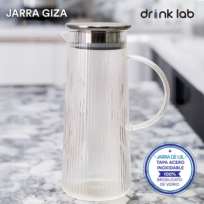 Jarra Vidrio Giza Tapa Acero Inoxidable 1.3 Litros Hogar - Coveme