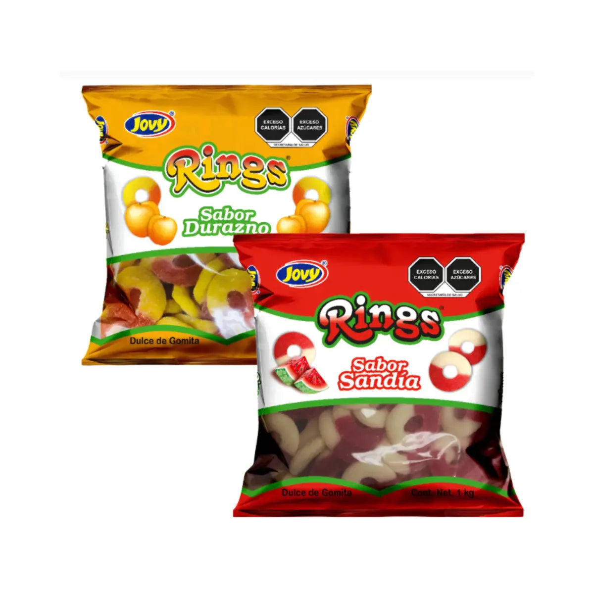 2PZ RINGS DURAZNO Y RINGS DE SANDIA JOVI 1KG C/U - Jovy