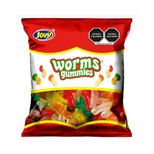 Bolsa de Gomitas Lombrices Sabores Frutales Worms Gummies 1 Kg Jovy - Jovy