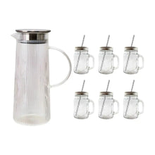 6 Tarros Mason Jar Ice + Jarra Vidrio Giza Tapa Acero Inoxidable 1.3 L - Drink Lab - detalle