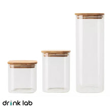 3 Recipientes Hermetico Vidrio Tapa Bambu - Drink Lab - Coveme - vista lateral