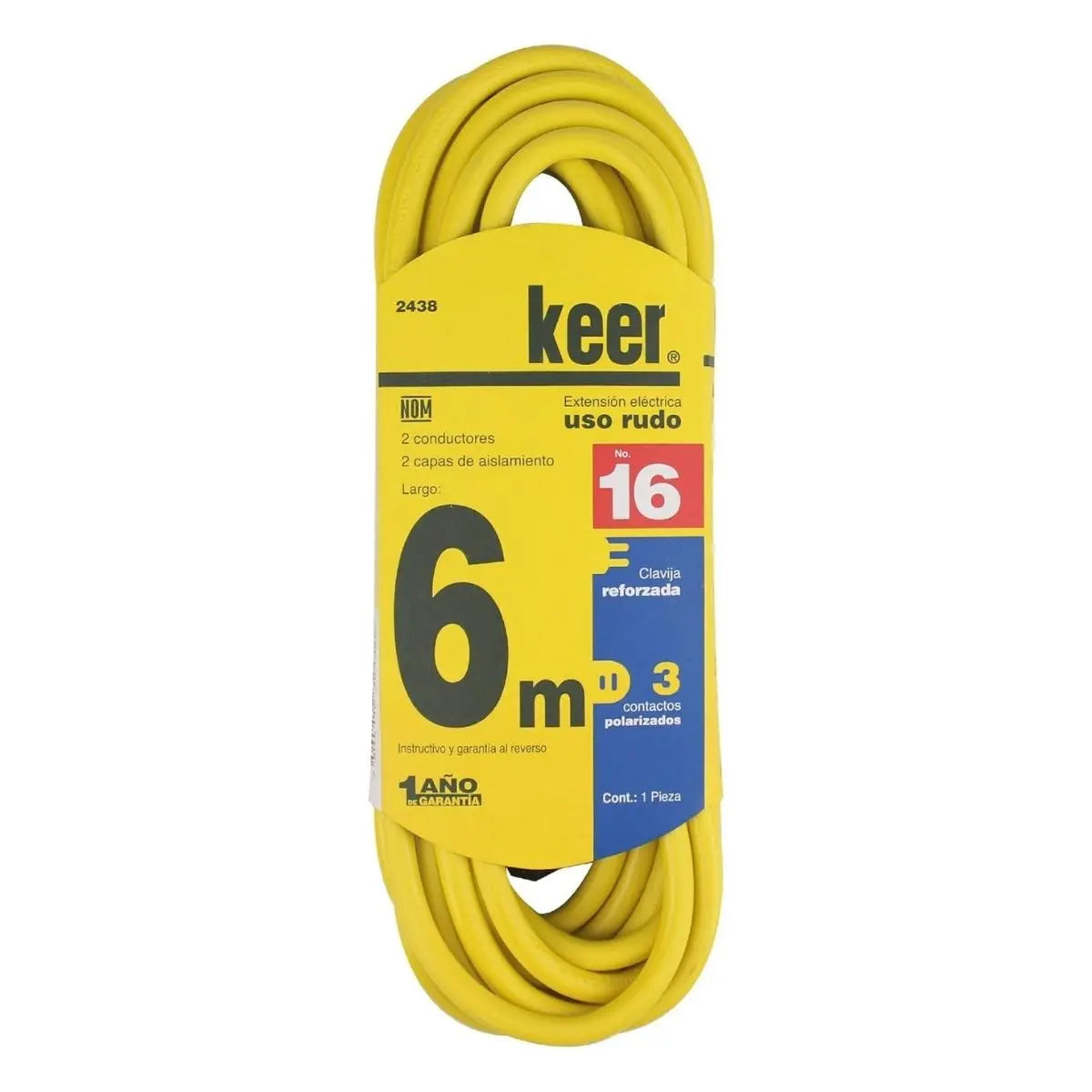 Keer, Modelo 2438, Extensión Eléctrica Uso Rudo, Amarillo, 6M - Sanelec - detalle