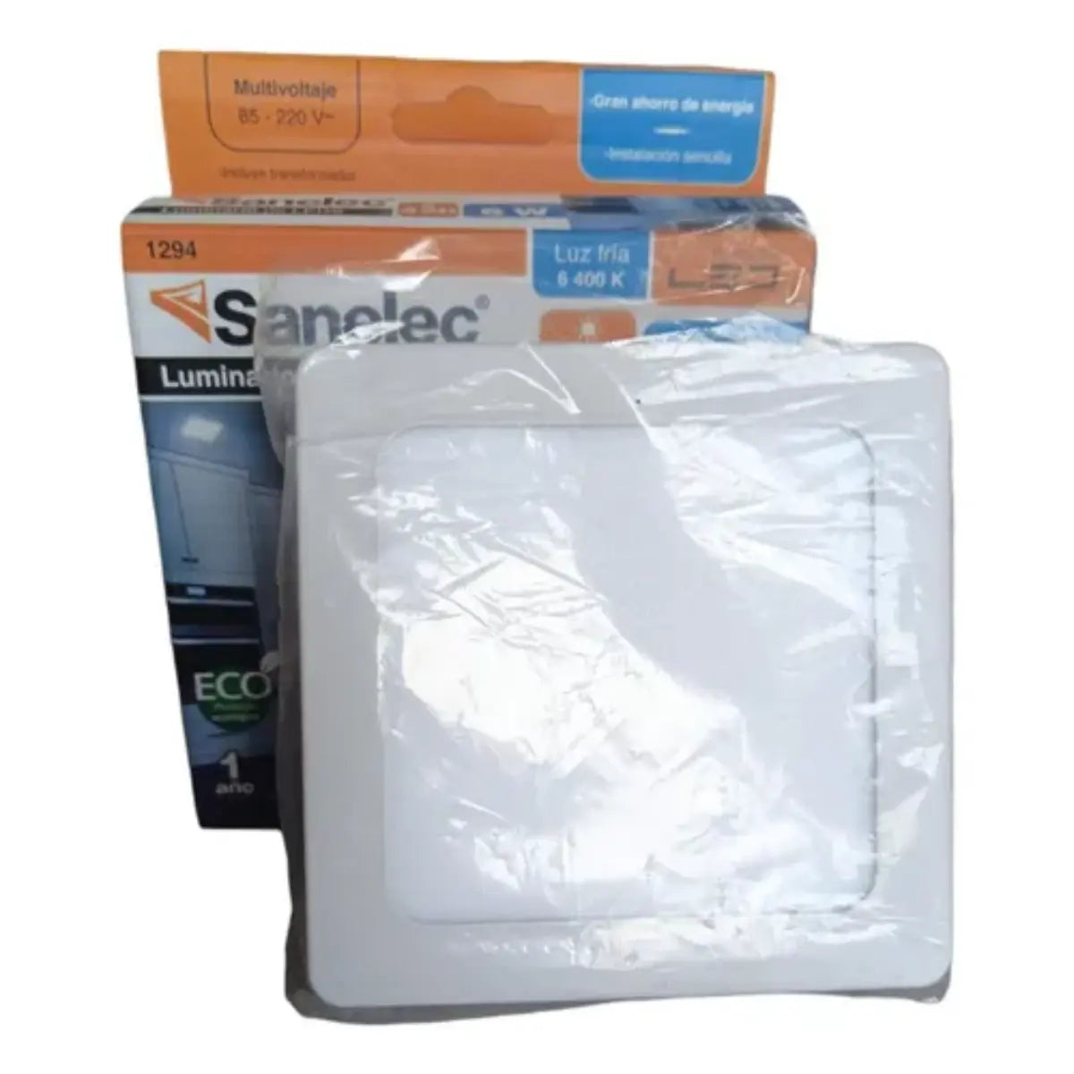 Lámpara cuadrada s/poner 6W luz fría Santul - Sanelec - vista trasera