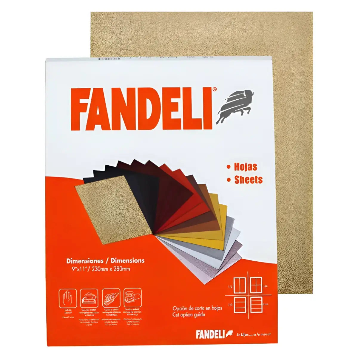50 Pza Lija Para Madera Grano 80 9x11 Fandeli - Fandeli - vista trasera