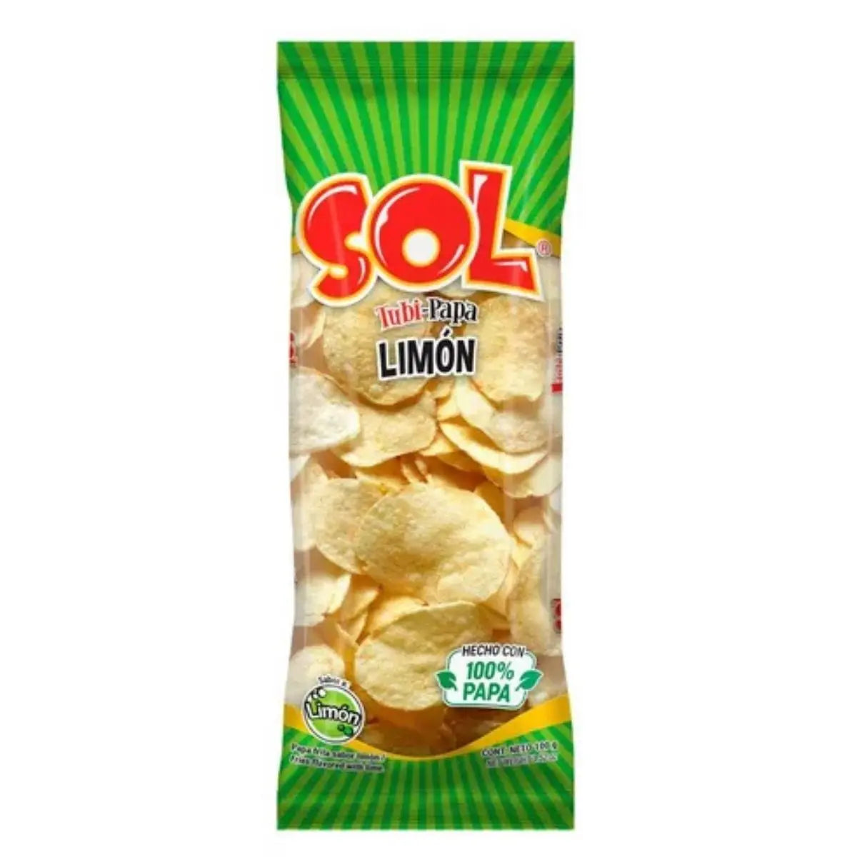 Papas Limon Tubipapa Botana Snack Salado Bolsa 100gr - Papas Sol - empaque