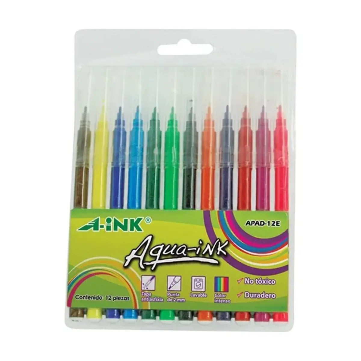 Estuche con 12 plumines base agua en colores surtidos A-INK - Mae