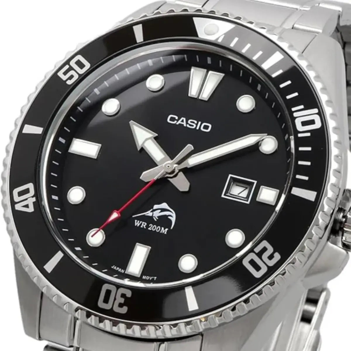 Reloj Casio Para Caballero Acero Inox Mdv-106dd-1a1vcf Correa Plateado Bisel Negro Fondo Negro - Casio - vista lateral