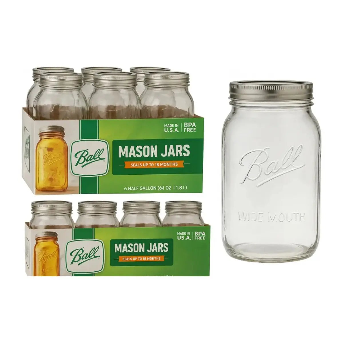 12 Mason Jars Ball 64oz Boca Ancha Pieza - Coveme - empaque