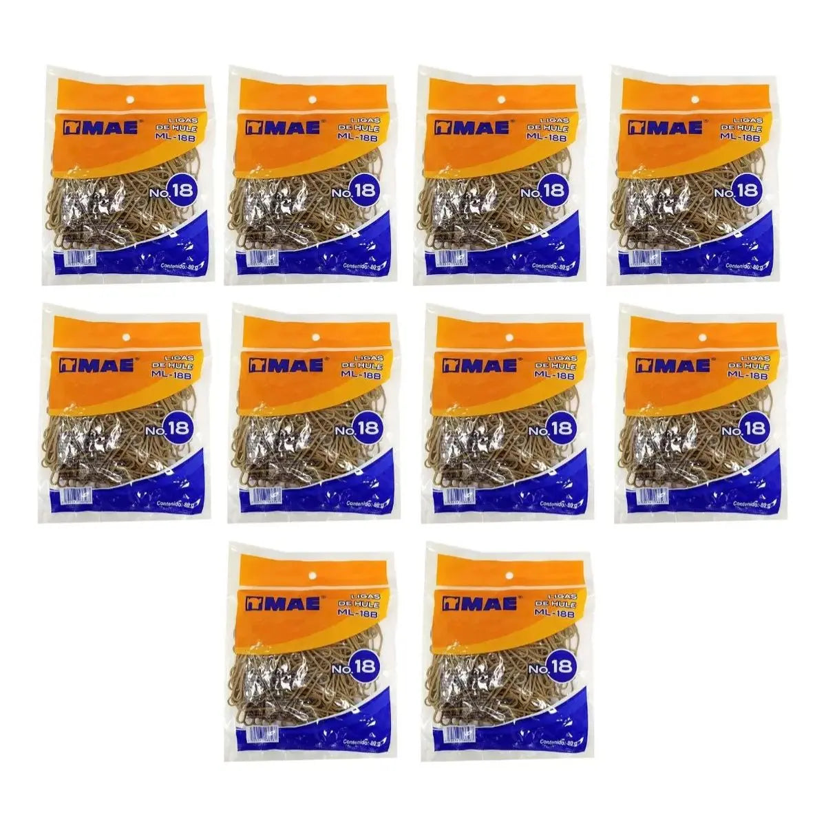 10 Bolsas de Ligas de hule del numero 18, bolsa con 80 g MAE - Mae
