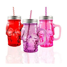 3pz Mason Jar Calavera COLOR con Asa 16oz Rojo, Rosa y Morado - Coveme - empaque