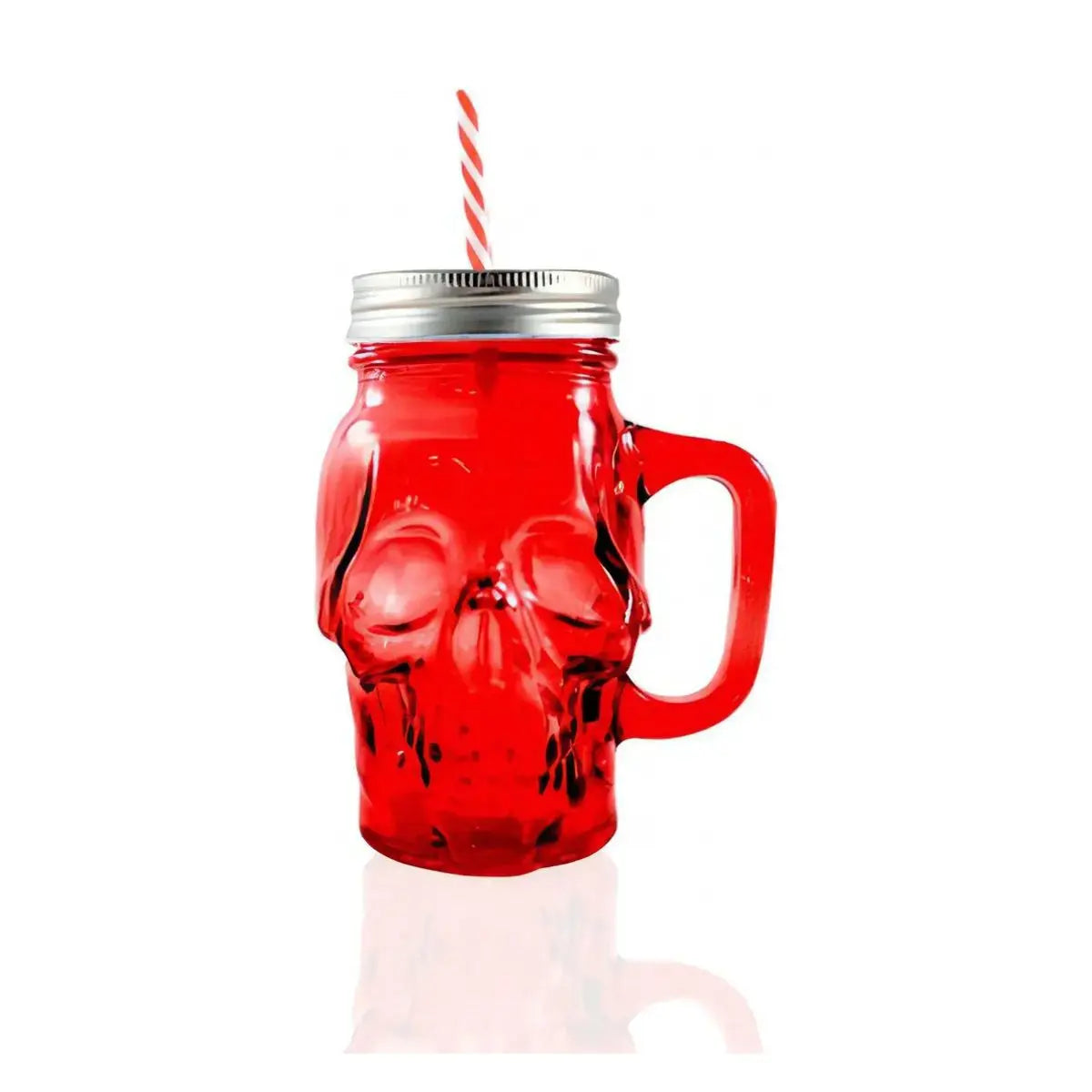 3pz Mason Jar Calavera COLOR con Asa 16oz Rojo, Rosa y Morado - Coveme - vista trasera