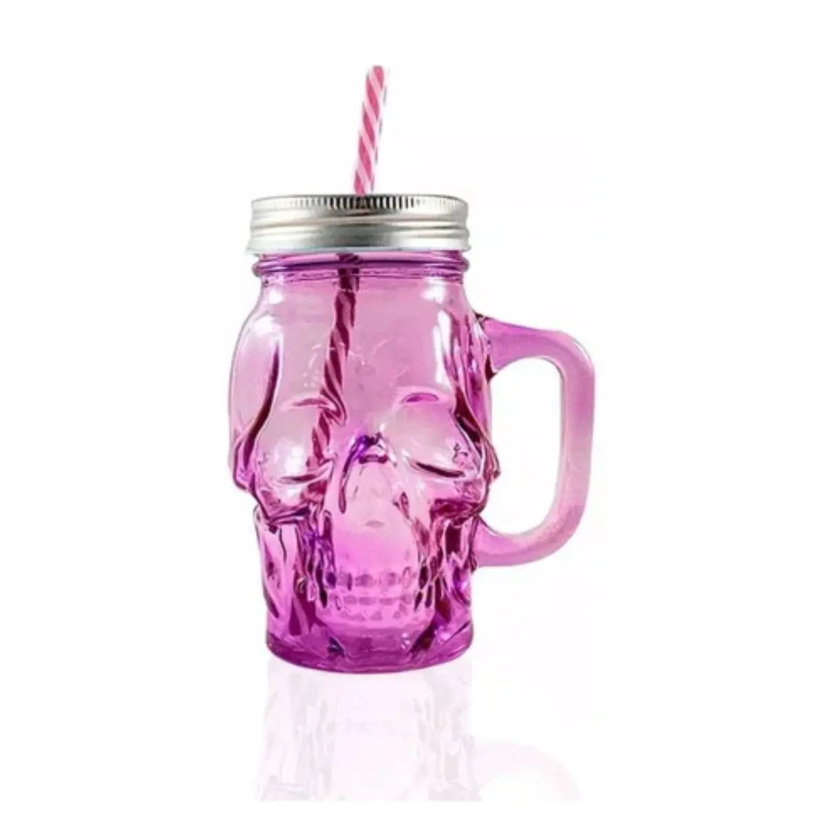 3pz Mason Jar Calavera COLOR con Asa 16oz Rojo, Rosa y Morado - Coveme