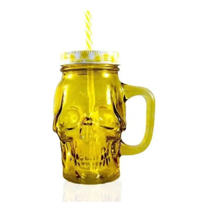 3pz Mason Jar Calavera COLOR con Asa 16oz Verde, Amarillo y Azul - Coveme - empaque