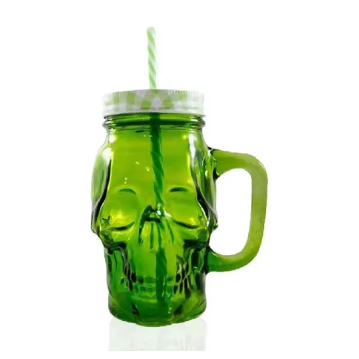 3pz Mason Jar Calavera COLOR con Asa 16oz Verde, Amarillo y Azul - Coveme