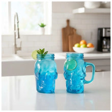 3 Mason Jar Calavera COLOR con Asa 16oz AZUL Sin Tapa Sin Popote - Coveme - detalle