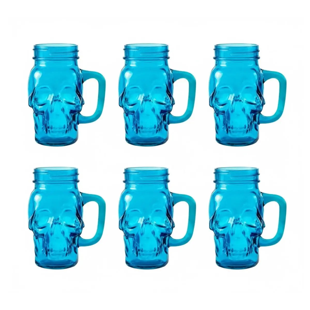 6 Mason Jar Calavera COLOR con Asa 16oz AZUL Sin Tapa Sin Popote - Coveme - detalle